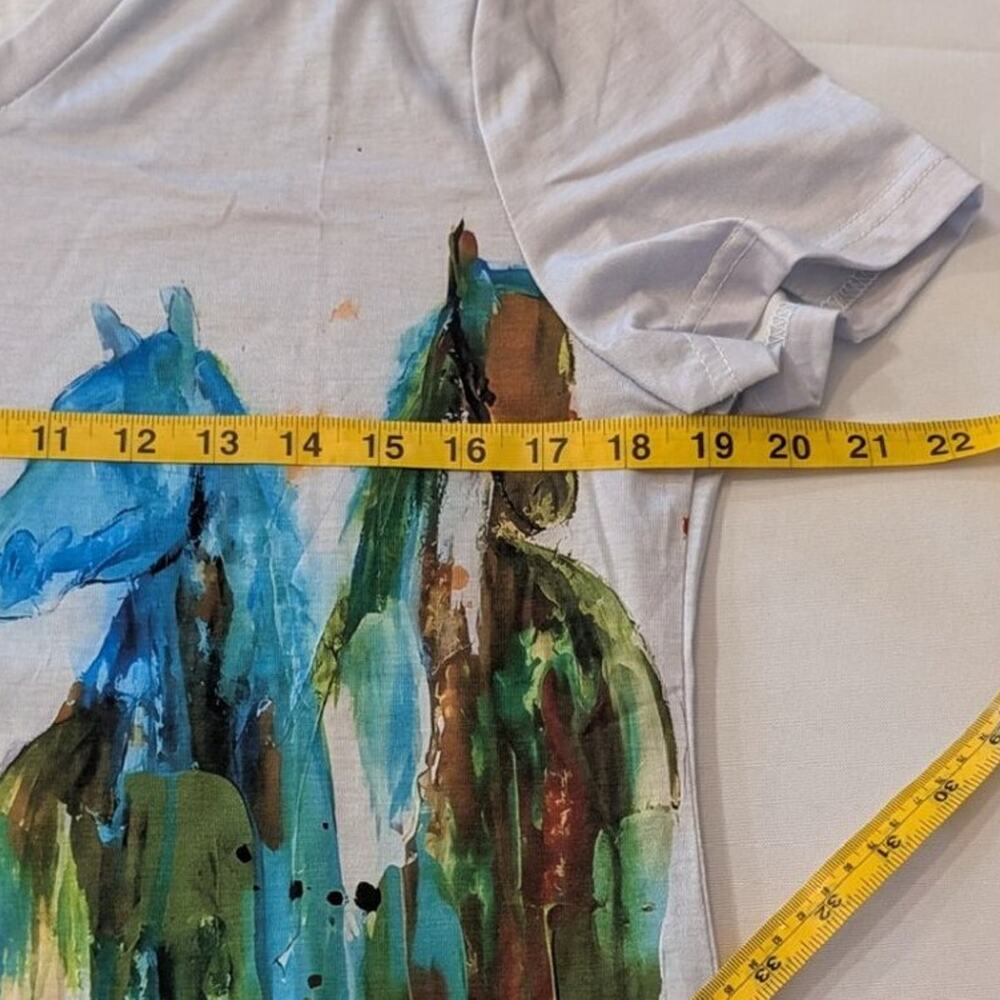 Watercolor Horse Art Tee V Neck Painterly Equestrian Top Medium - Picture 3 of 4
